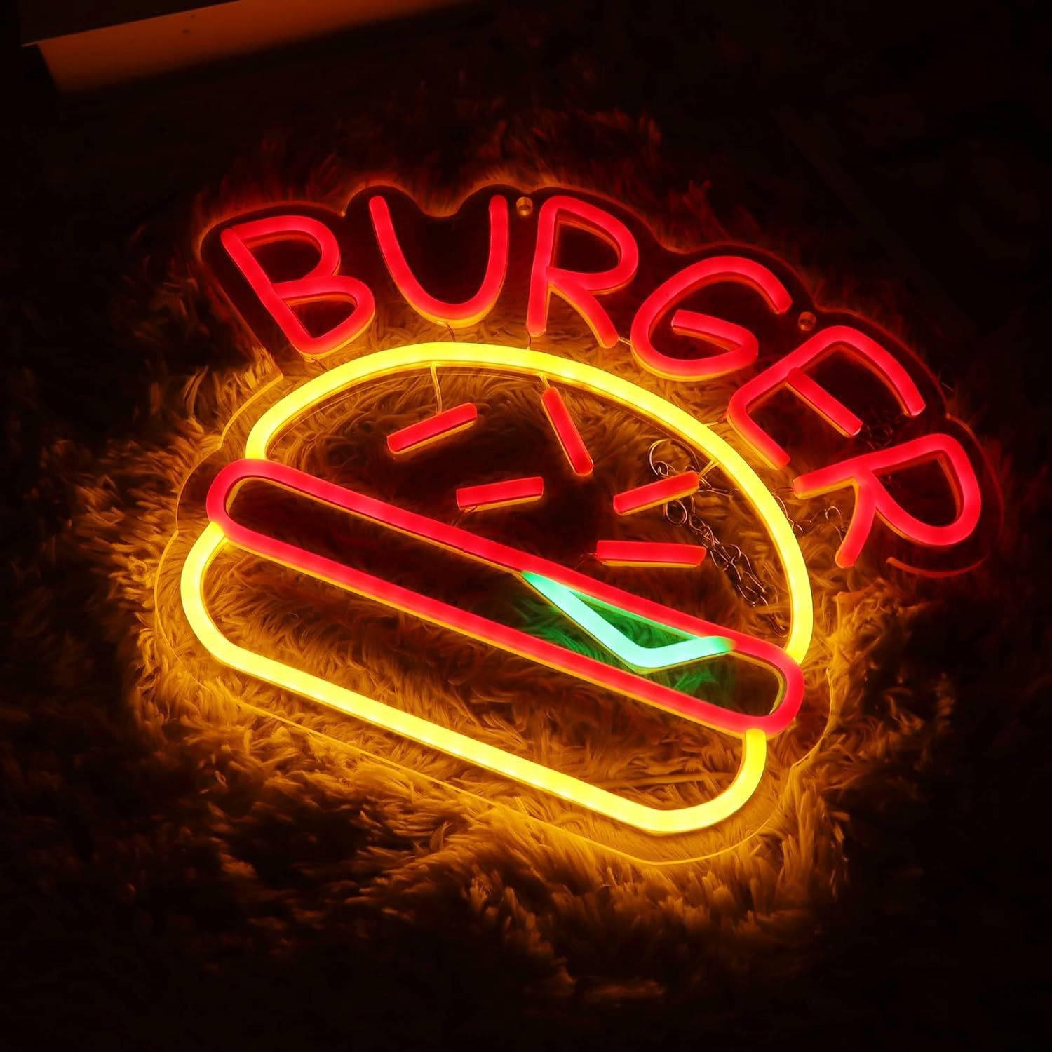Реклама бургера светящаяся светодиодная неоновая вывеска